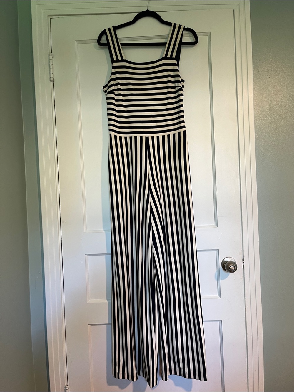 Armani Exchange Black and White Striped Wide-Leg Jumpsuit